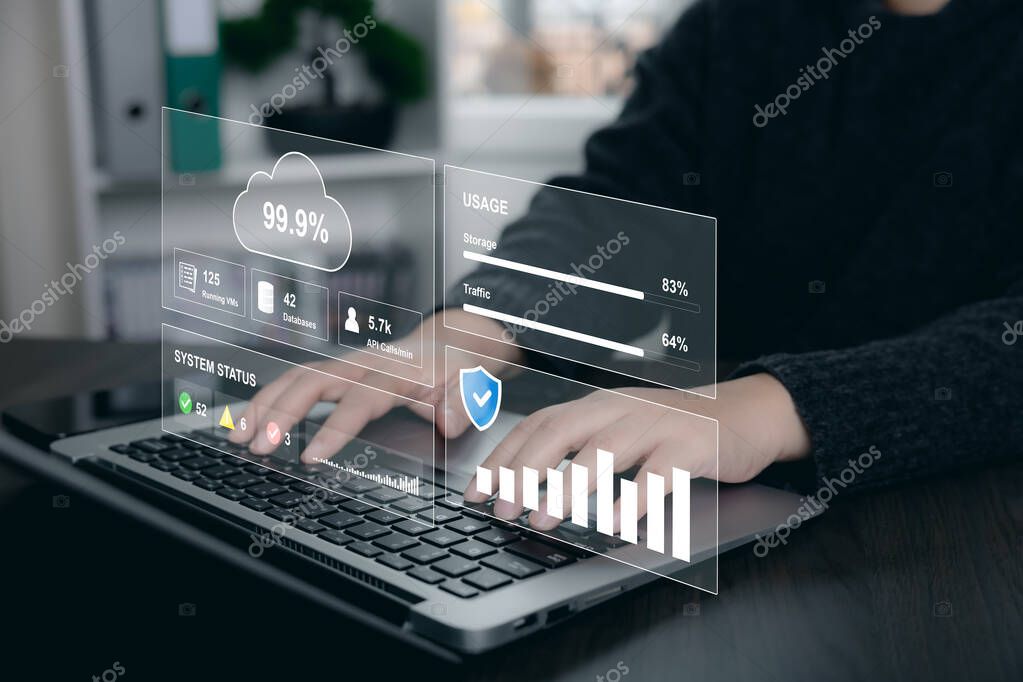Schermata di monitoraggio rete con grafici e indicatori di stato